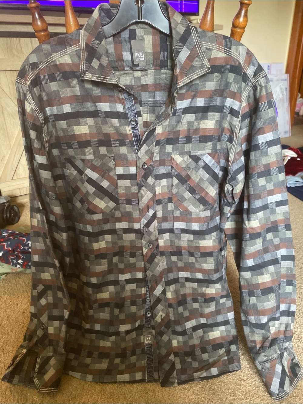 Ike Behar Brown & Gray Plaid Lightweight Shirt Jacket